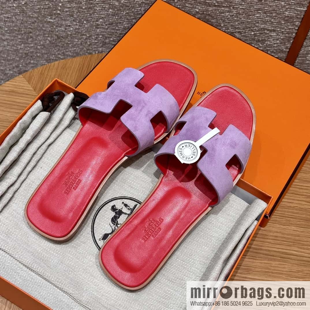 HERMES 181 Oran sandals, suede/Chamois leather purple/purple