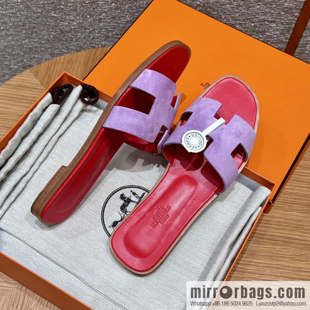 HERMES 181 Oran sandals, suede/Chamois leather purple/purple