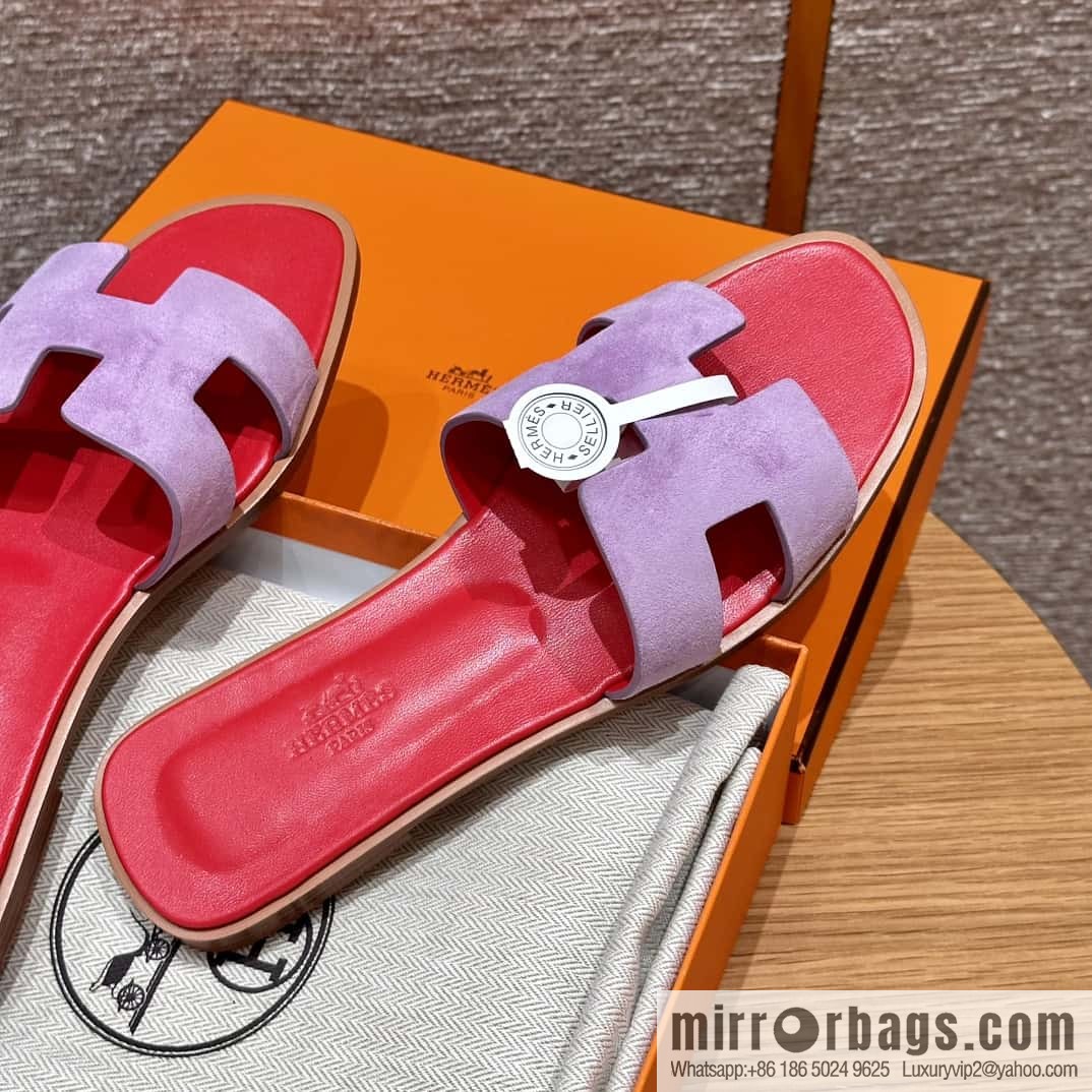 HERMES 181 Oran sandals, suede/Chamois leather purple/purple