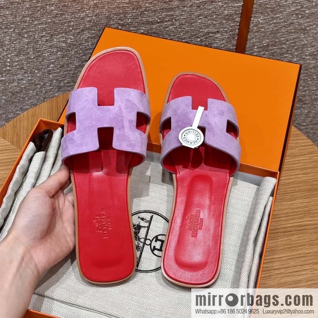 HERMES 181 Oran sandals, suede/Chamois leather purple/purple