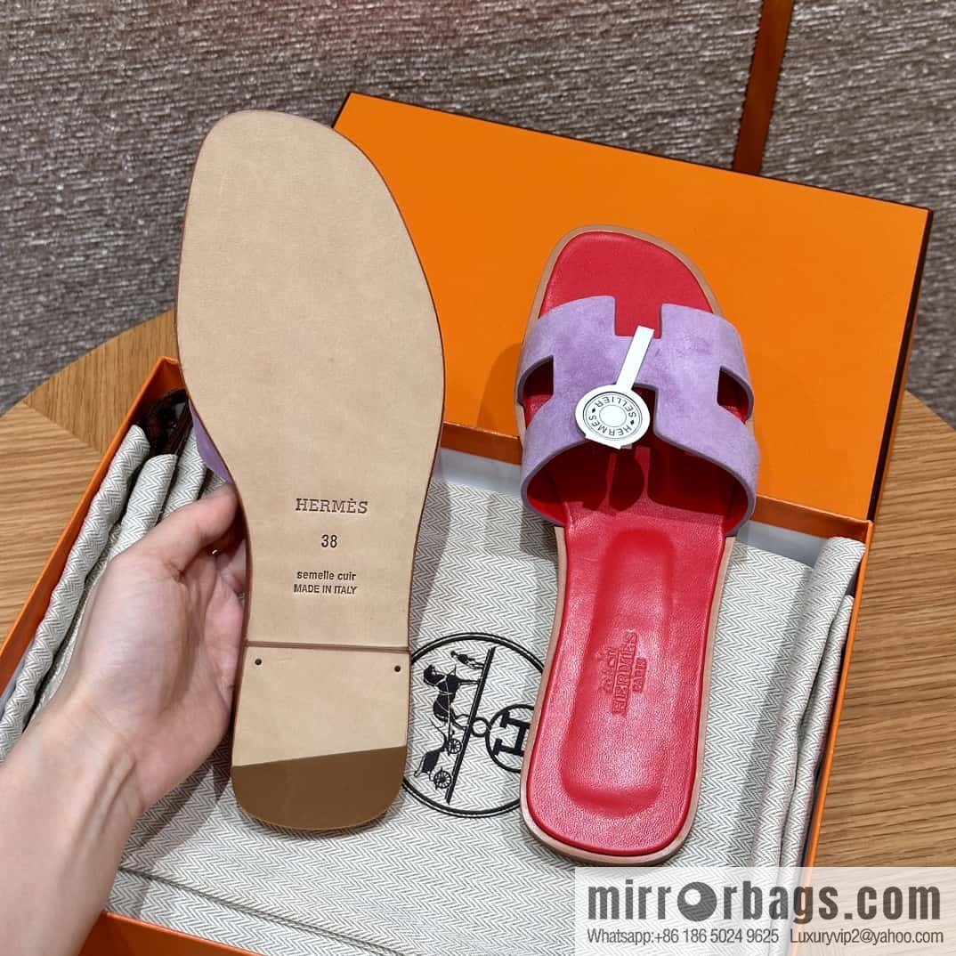 HERMES 181 Oran sandals, suede/Chamois leather purple/purple