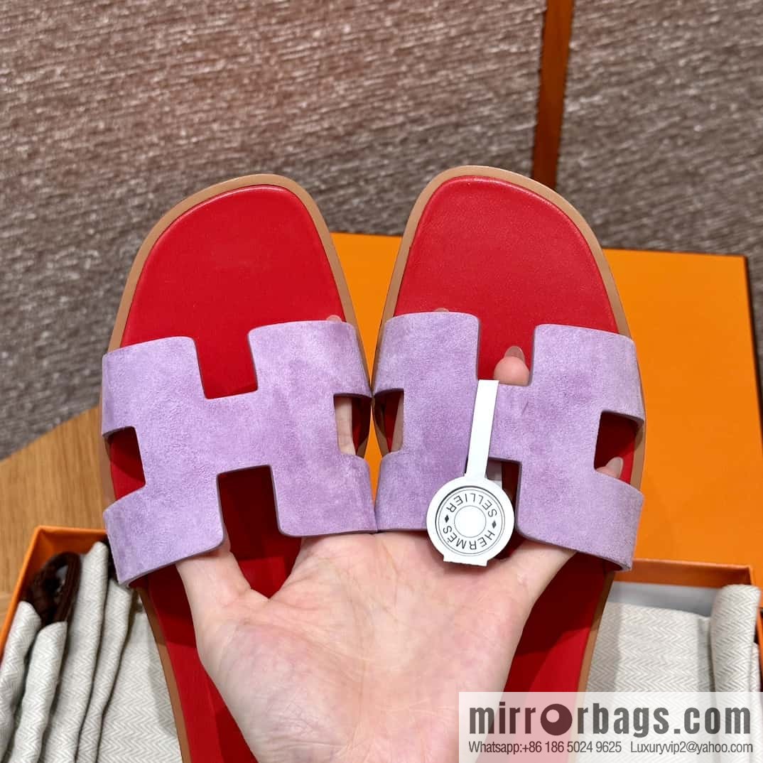 HERMES 181 Oran sandals, suede/Chamois leather purple/purple