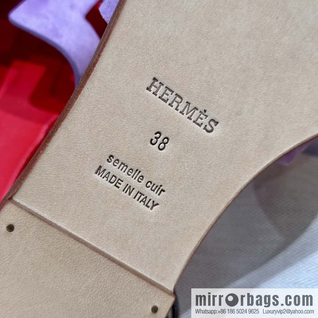 HERMES 181 Oran sandals, suede/Chamois leather purple/purple