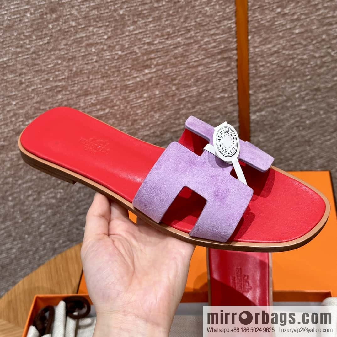 HERMES 181 Oran sandals, suede/Chamois leather purple/purple