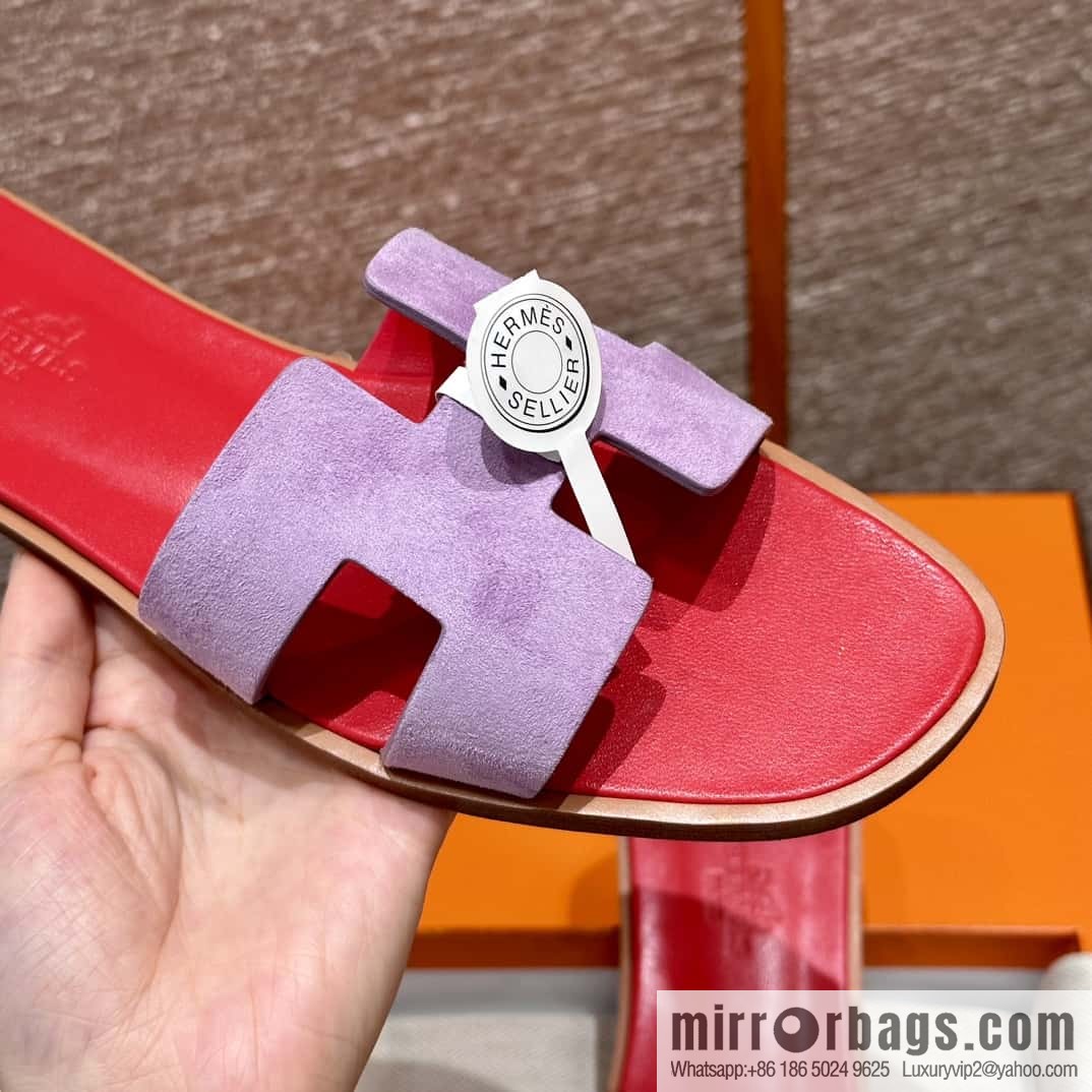 HERMES 181 Oran sandals, suede/Chamois leather purple/purple