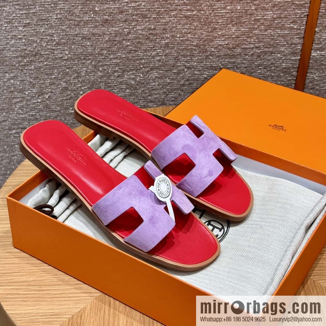 HERMES 181 Oran sandals, suede/Chamois leather purple/purple