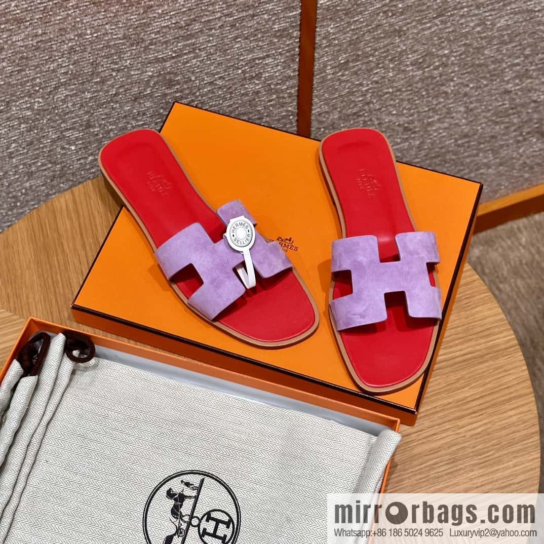 HERMES 181 Oran sandals, suede/Chamois leather purple/purple