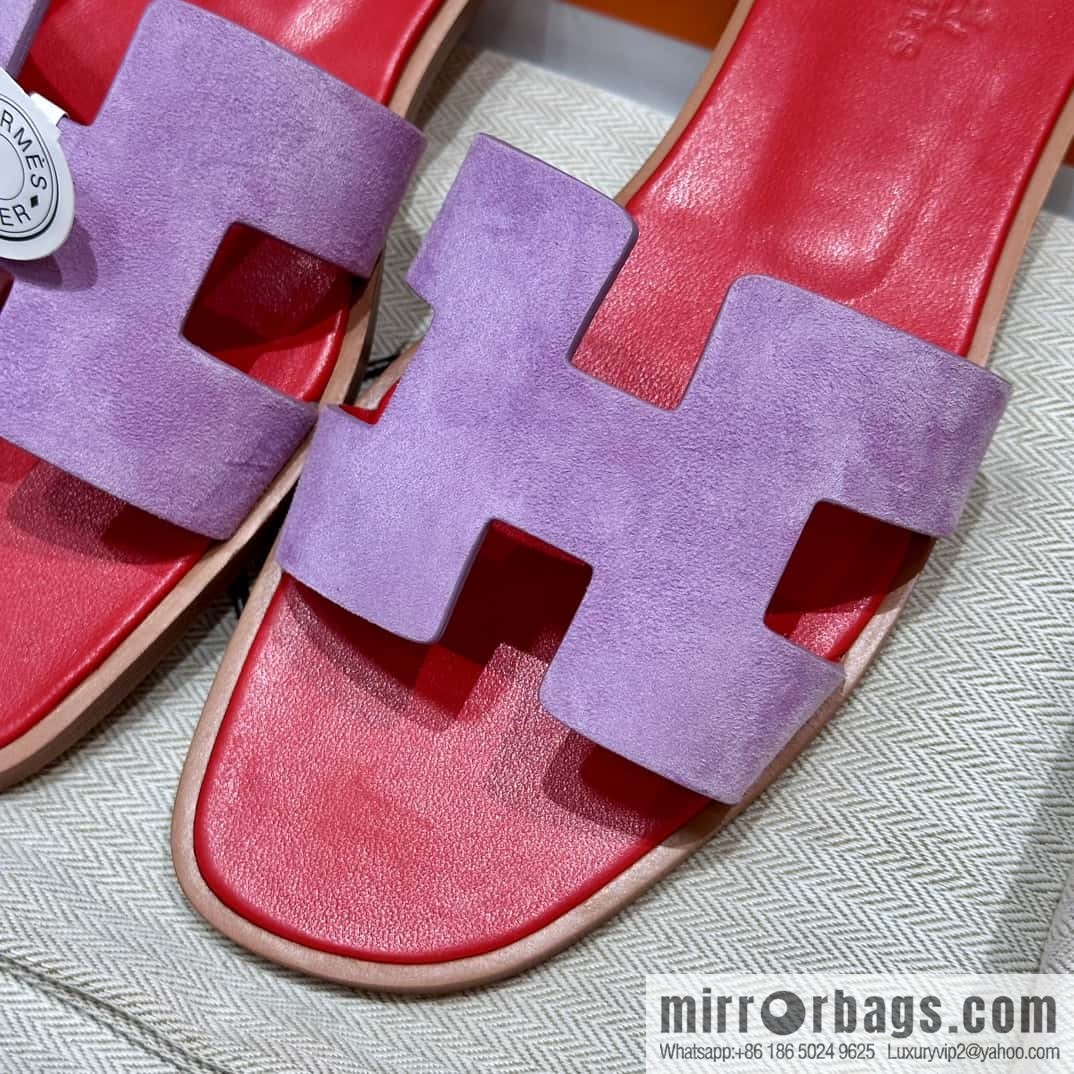 HERMES 181 Oran sandals, suede/Chamois leather purple/purple