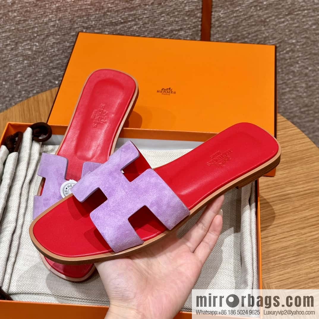 HERMES 181 Oran sandals, suede/Chamois leather purple/purple