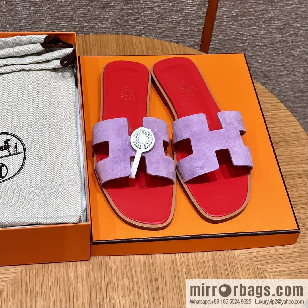 HERMES 181 Oran sandals, suede/Chamois leather purple/purple