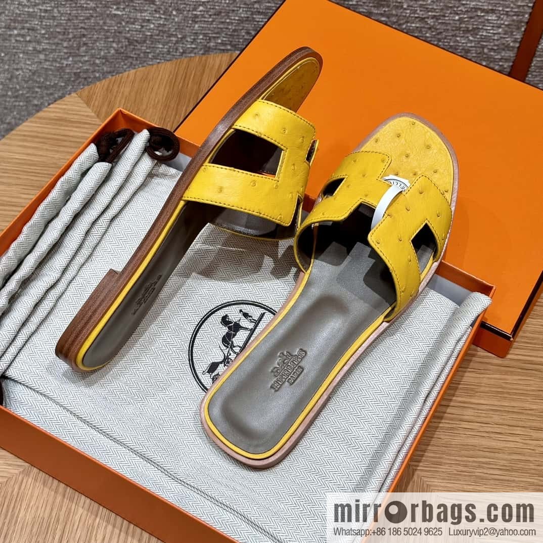 HERMES 181 Oran sandals, ostrich 🐦/Ostrich amber yellow/9D/Jauen ambre