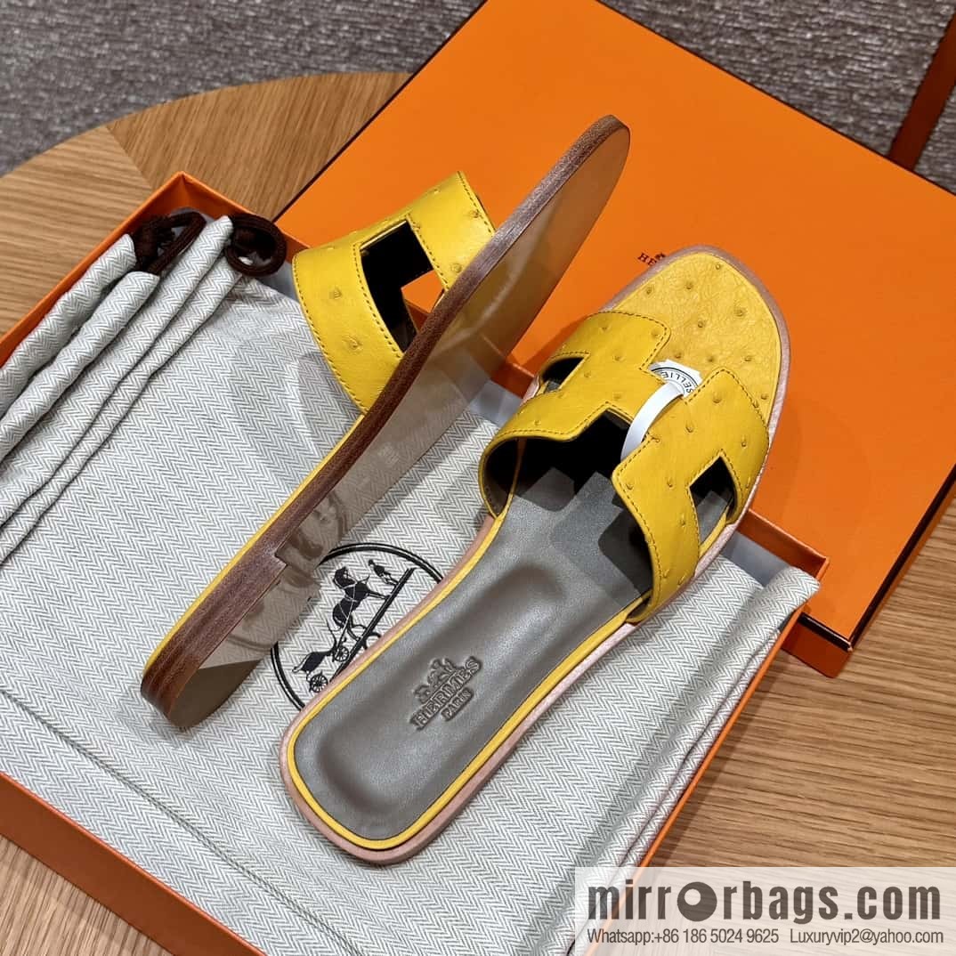 HERMES 181 Oran sandals, ostrich 🐦/Ostrich amber yellow/9D/Jauen ambre