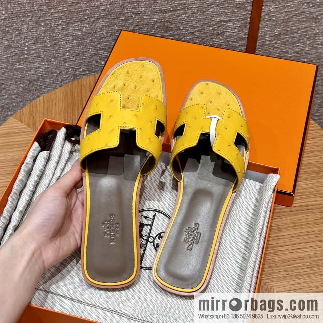 HERMES 181 Oran sandals, ostrich 🐦/Ostrich amber yellow/9D/Jauen ambre