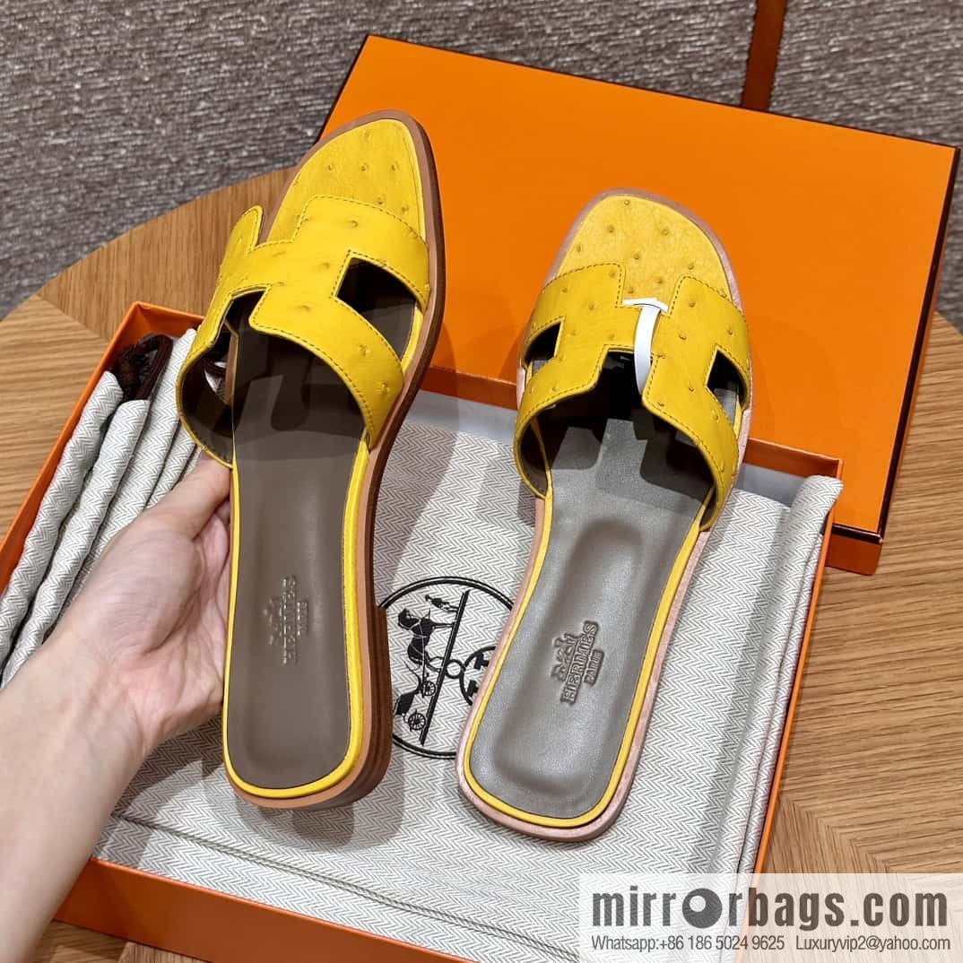 HERMES 181 Oran sandals, ostrich 🐦/Ostrich amber yellow/9D/Jauen ambre
