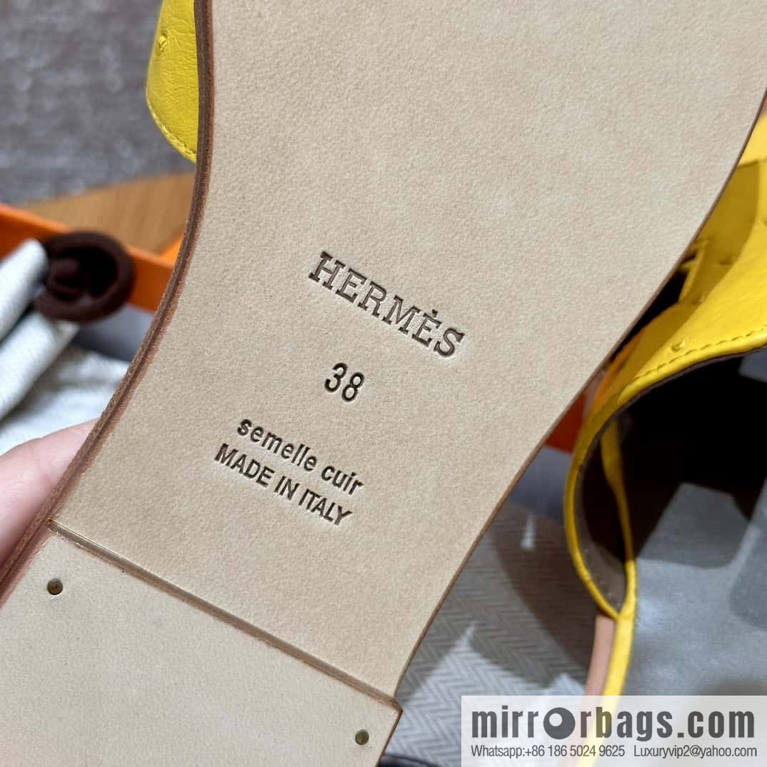 HERMES 181 Oran sandals, ostrich 🐦/Ostrich amber yellow/9D/Jauen ambre