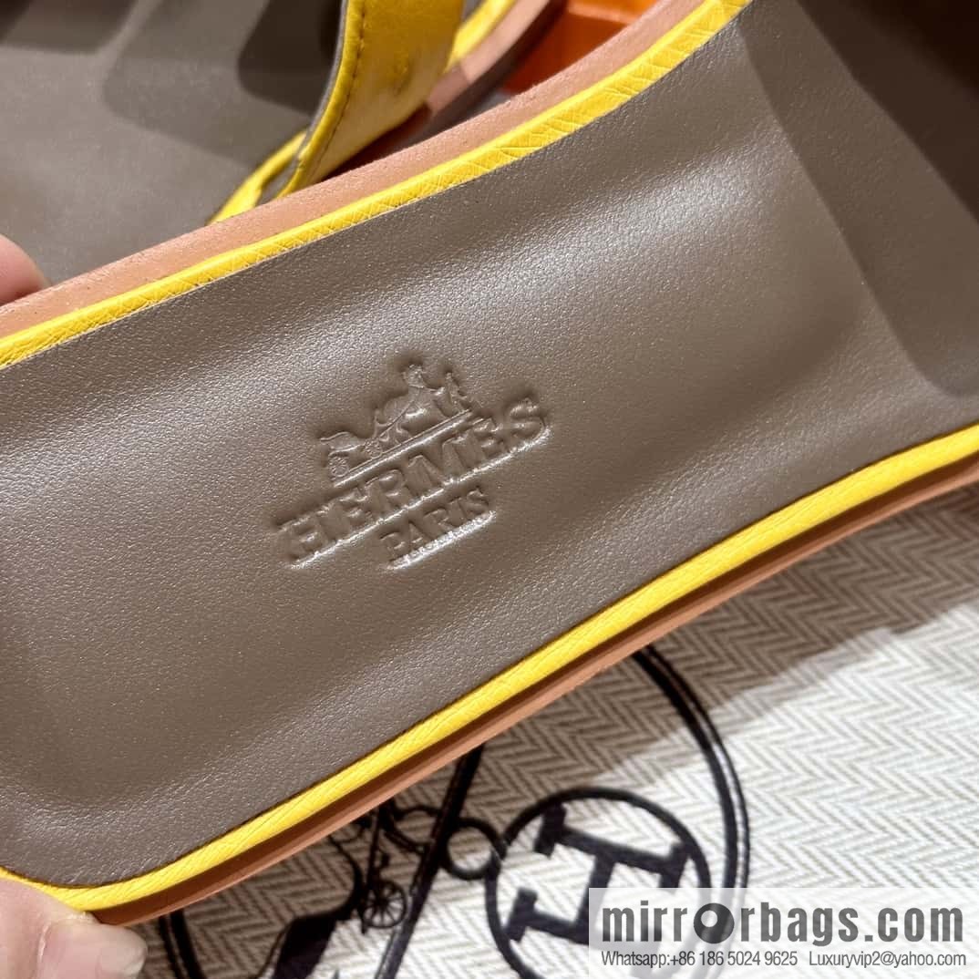 HERMES 181 Oran sandals, ostrich 🐦/Ostrich amber yellow/9D/Jauen ambre