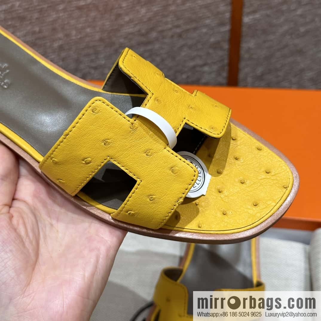 HERMES 181 Oran sandals, ostrich 🐦/Ostrich amber yellow/9D/Jauen ambre
