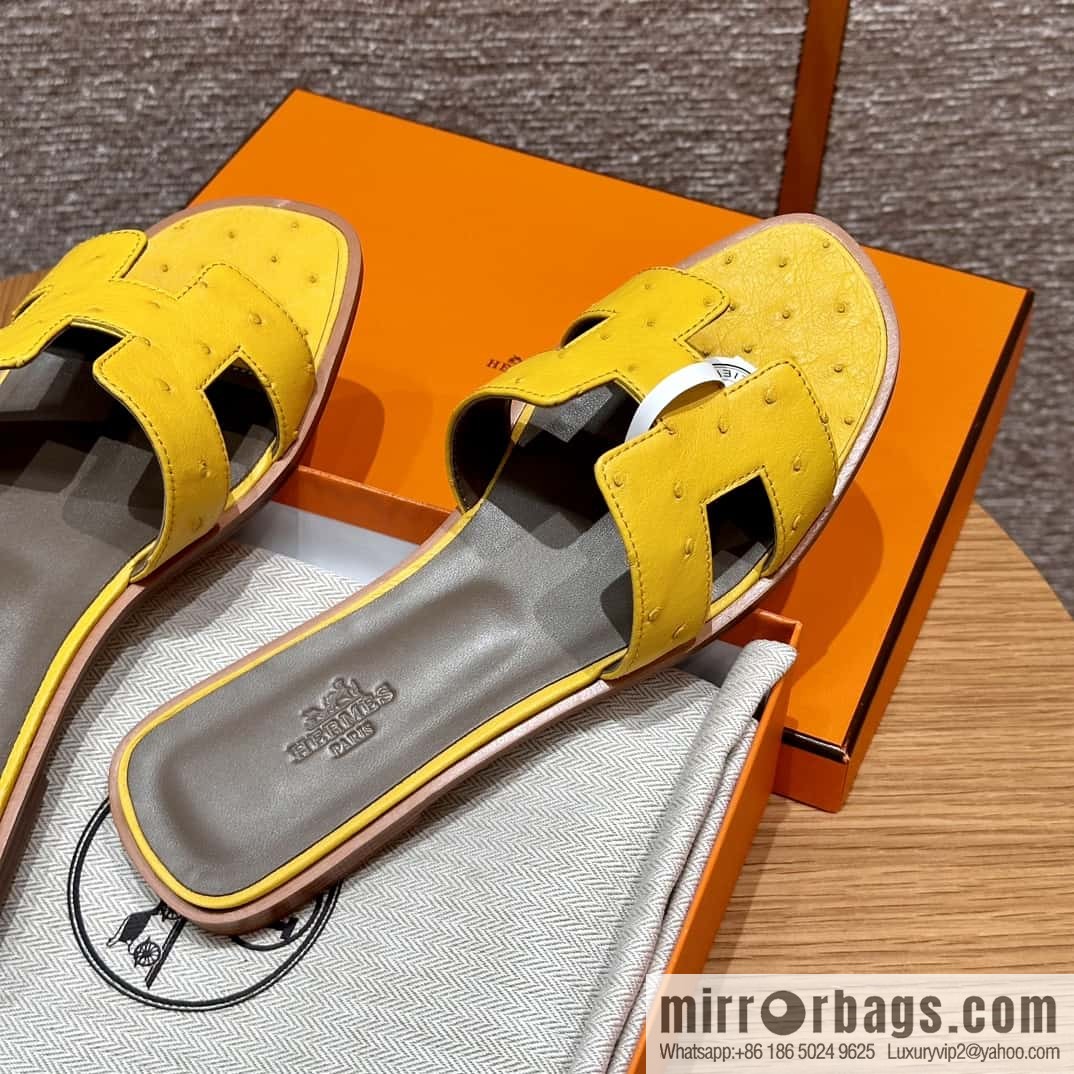 HERMES 181 Oran sandals, ostrich 🐦/Ostrich amber yellow/9D/Jauen ambre