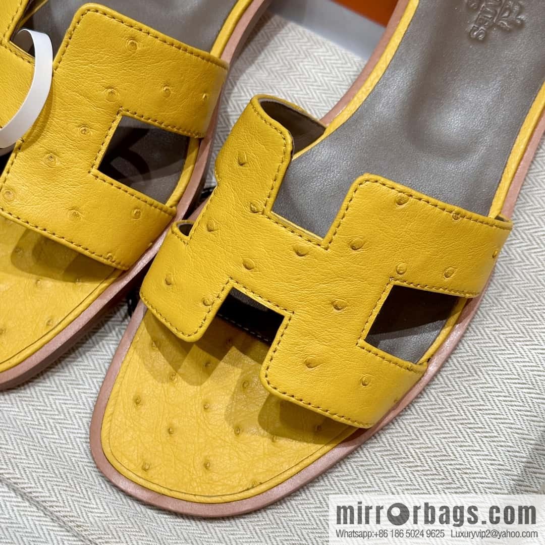 HERMES 181 Oran sandals, ostrich 🐦/Ostrich amber yellow/9D/Jauen ambre