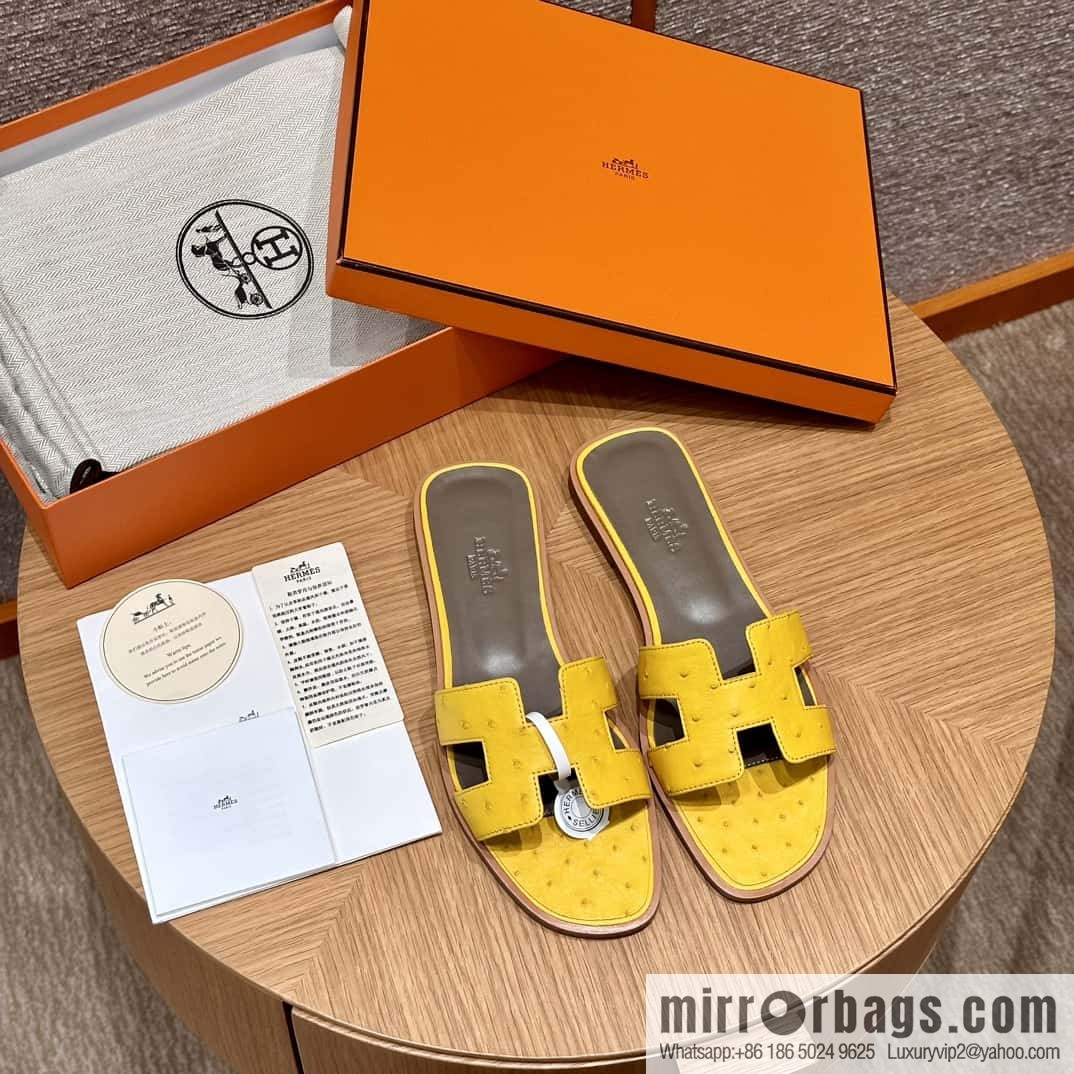 HERMES 181 Oran sandals, ostrich 🐦/Ostrich amber yellow/9D/Jauen ambre