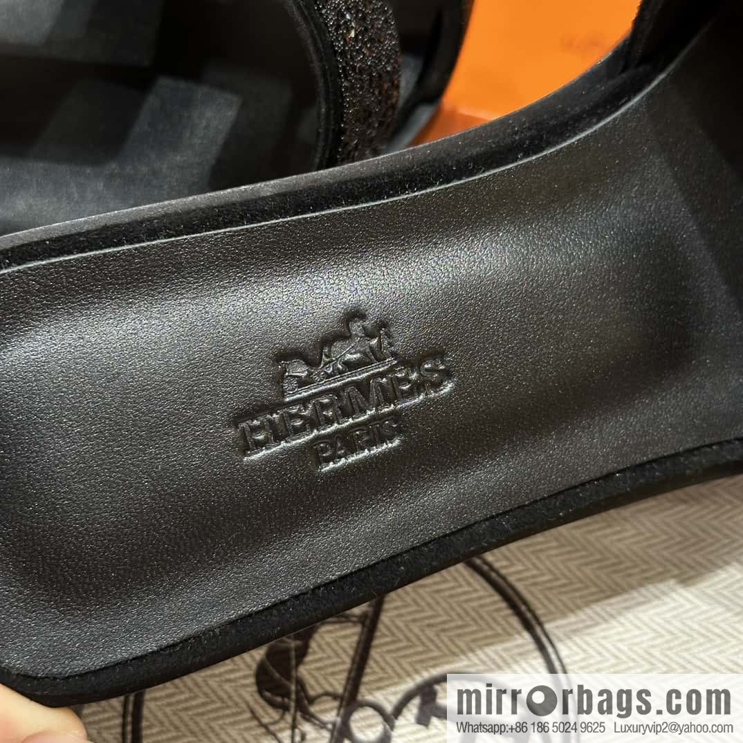 HERMES 181 Oran slippers, suede/diamond/Chamois leather/drilling black/ck89/noir