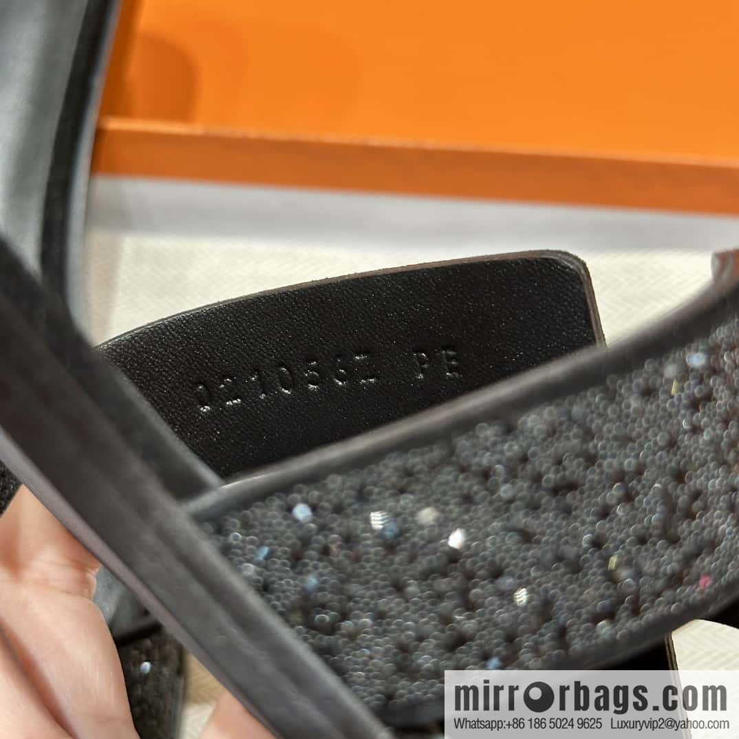 HERMES 181 Oran slippers, suede/diamond/Chamois leather/drilling black/ck89/noir