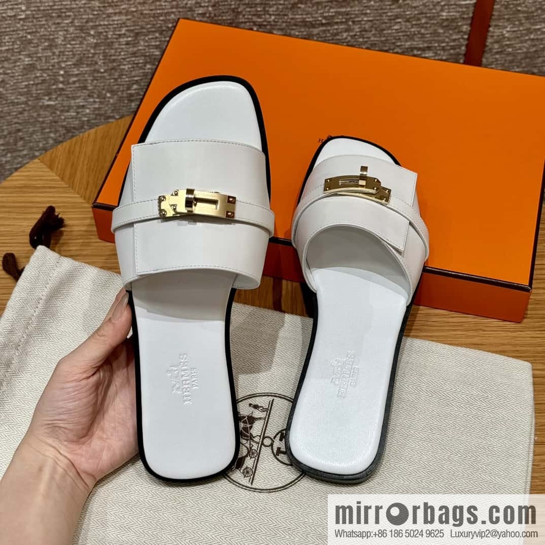 HERMES 183Kelly tow sandals Giulia calfskin /Calfskin white/01/Blanc
