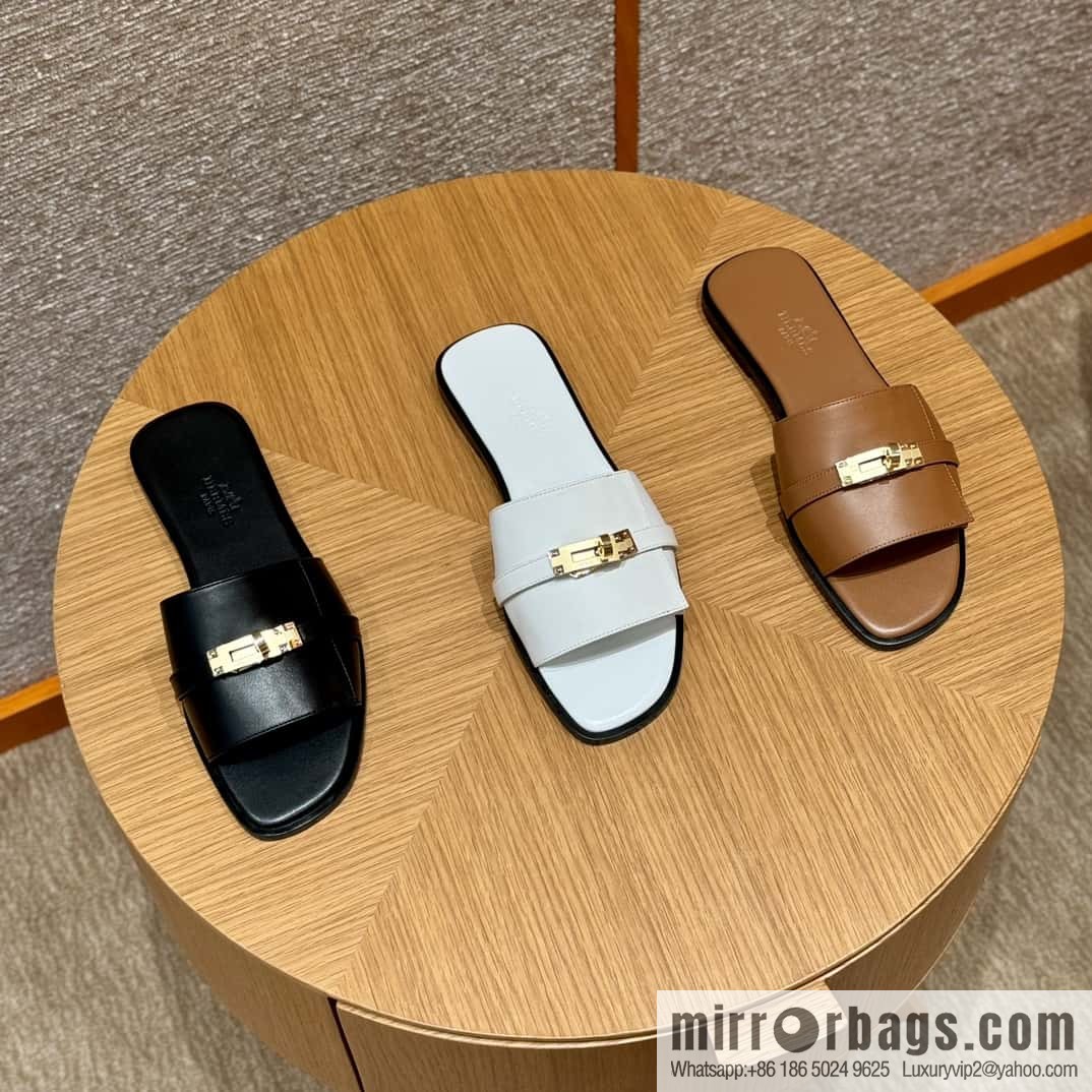 HERMES 183Kelly tow sandals Giulia calfskin /Calfskin black/CK89/Noir