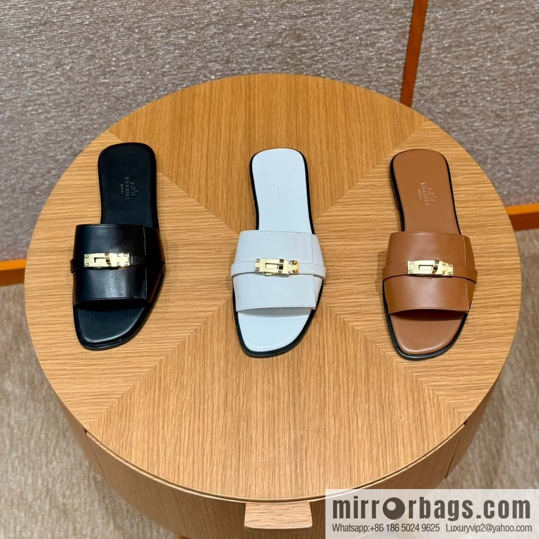 HERMES 183Kelly tow sandals Giulia calfskin /Calfskin black/CK89/Noir