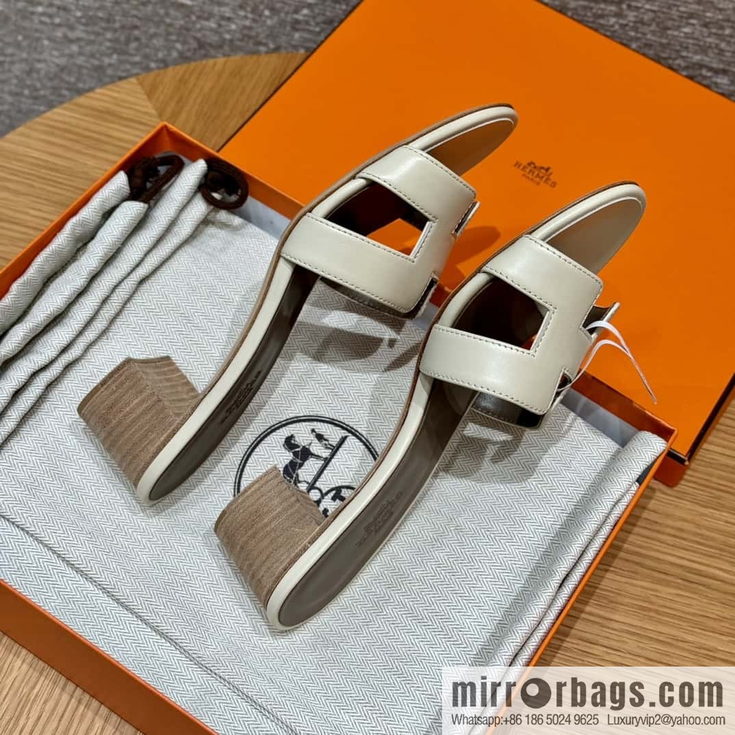 HERMES 185 Oasis high-heeled sandals, calfskin/calfskin milkshake white/ck10/Craie