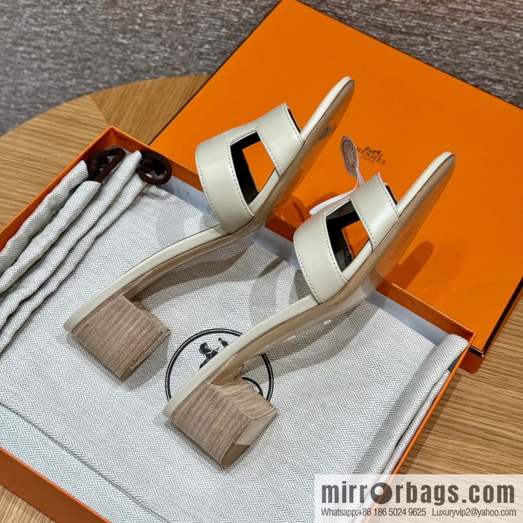 HERMES 185 Oasis high-heeled sandals, calfskin/calfskin milkshake white/ck10/Craie