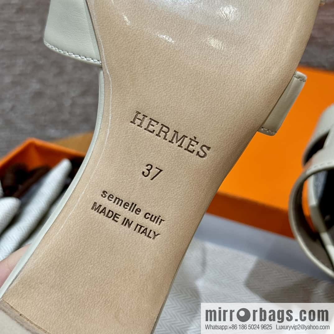 HERMES 185 Oasis high-heeled sandals, calfskin/calfskin milkshake white/ck10/Craie