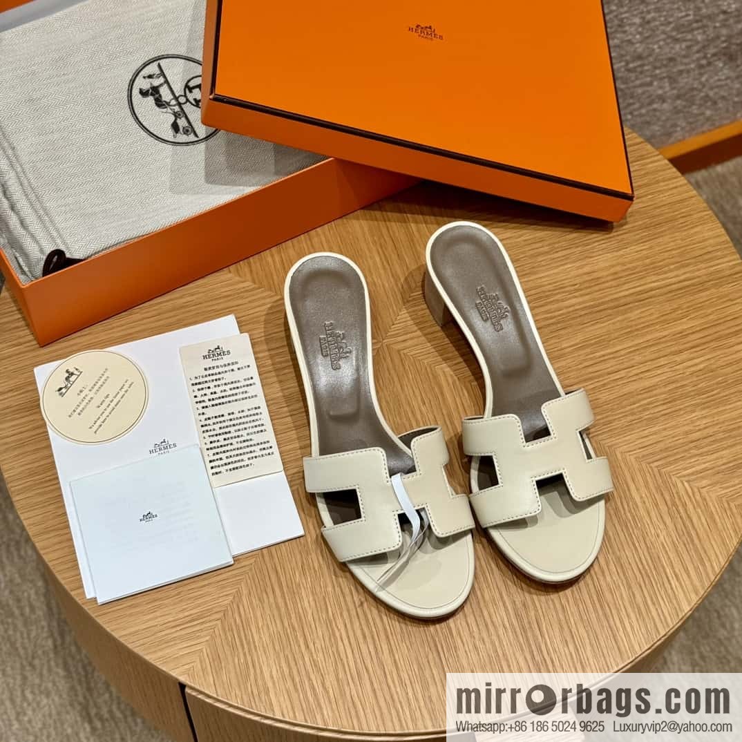 HERMES 185 Oasis high-heeled sandals, calfskin/calfskin milkshake white/ck10/Craie