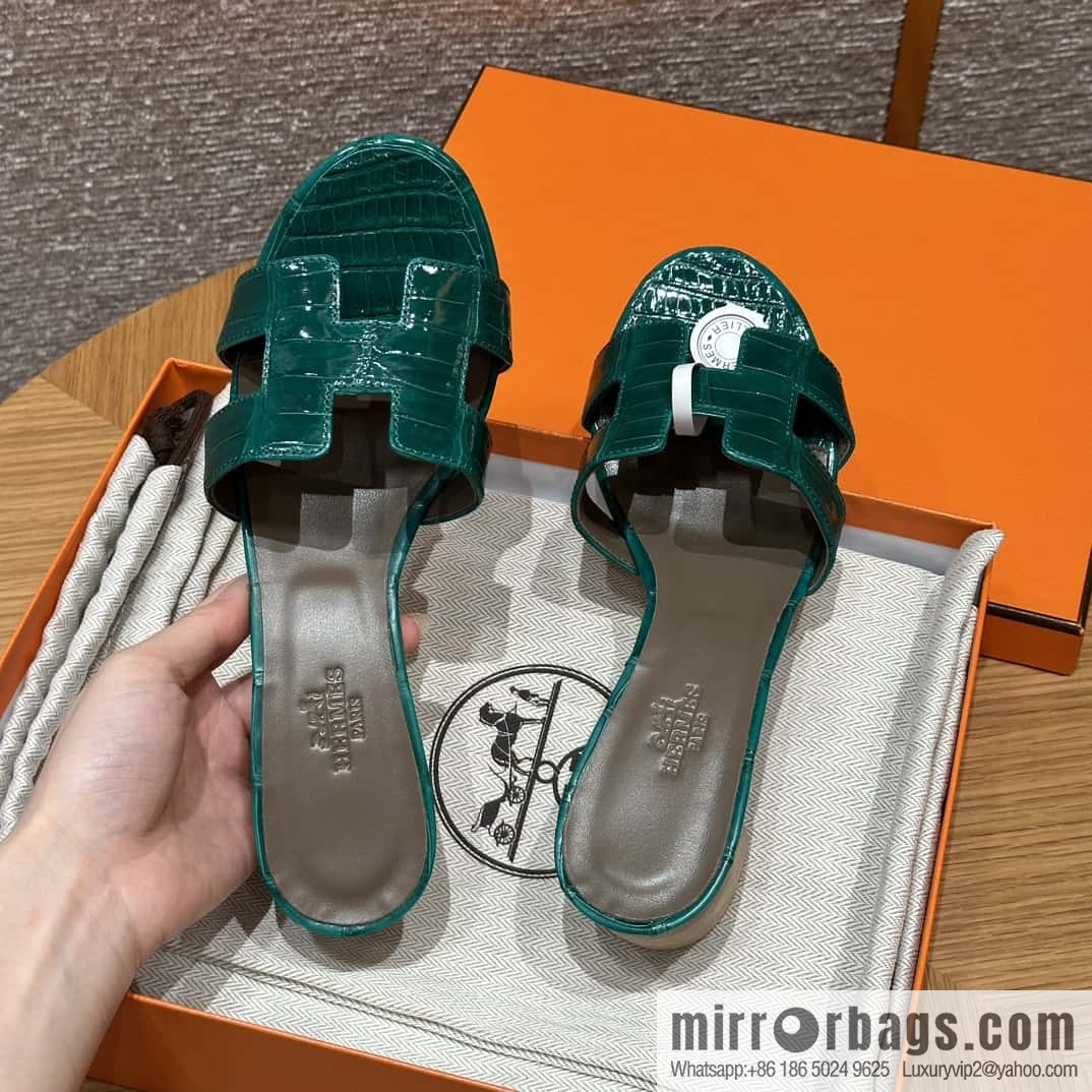 HERMES 185 Oasis high heel sandals alligator/crocodile 🐊 emerald green/6Q/Vert Emeraude