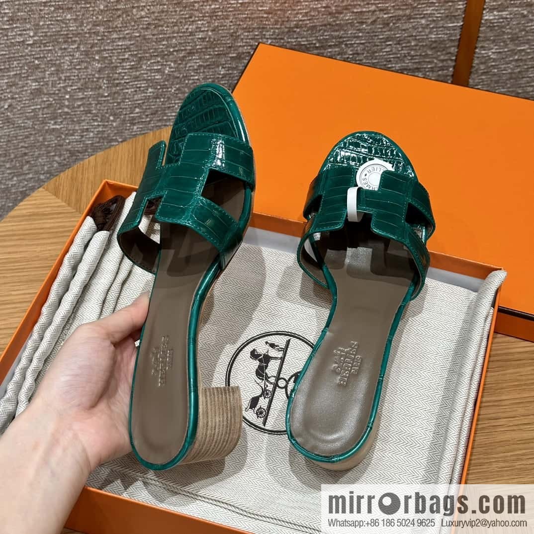 HERMES 185 Oasis high heel sandals alligator/crocodile 🐊 emerald green/6Q/Vert Emeraude