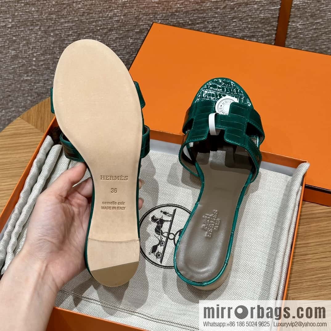 HERMES 185 Oasis high heel sandals alligator/crocodile 🐊 emerald green/6Q/Vert Emeraude