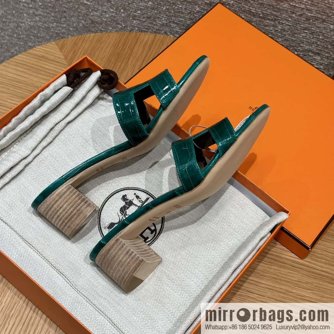 HERMES 185 Oasis high heel sandals alligator/crocodile 🐊 emerald green/6Q/Vert Emeraude