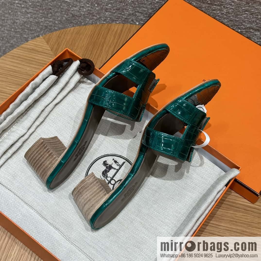 HERMES 185 Oasis high heel sandals alligator/crocodile 🐊 emerald green/6Q/Vert Emeraude