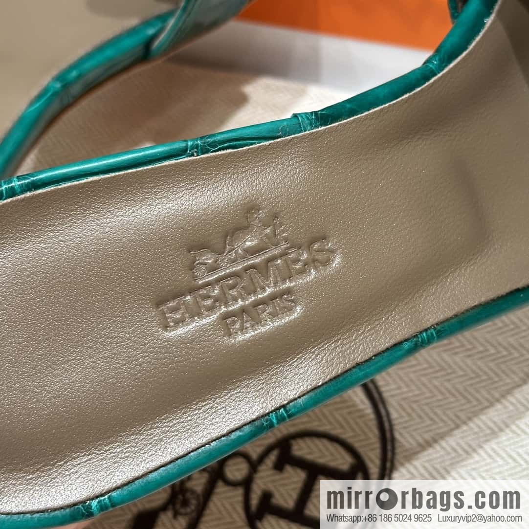 HERMES 185 Oasis high heel sandals alligator/crocodile 🐊 emerald green/6Q/Vert Emeraude