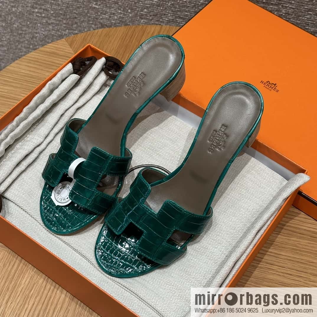 HERMES 185 Oasis high heel sandals alligator/crocodile 🐊 emerald green/6Q/Vert Emeraude