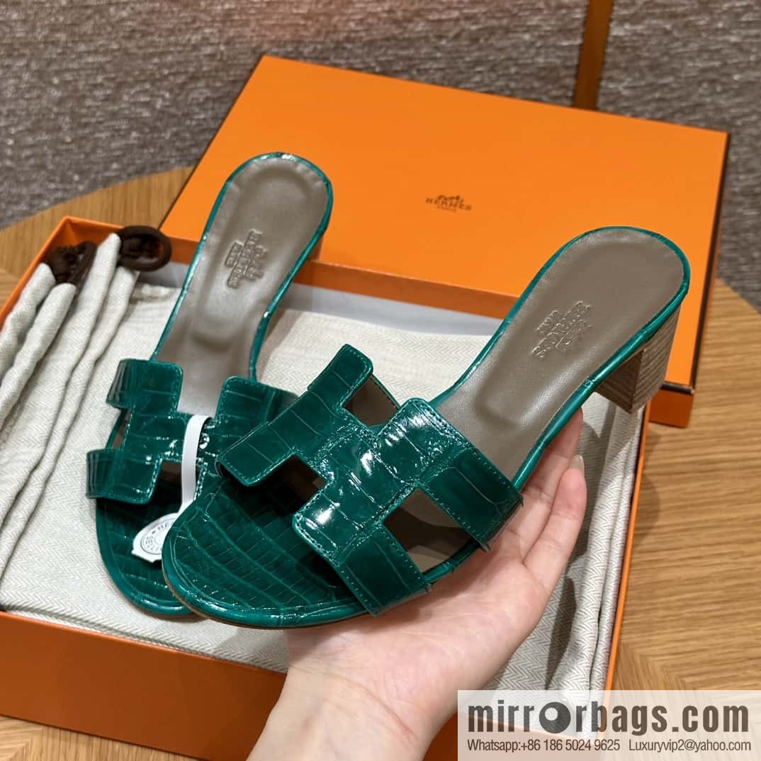 HERMES 185 Oasis high heel sandals alligator/crocodile 🐊 emerald green/6Q/Vert Emeraude