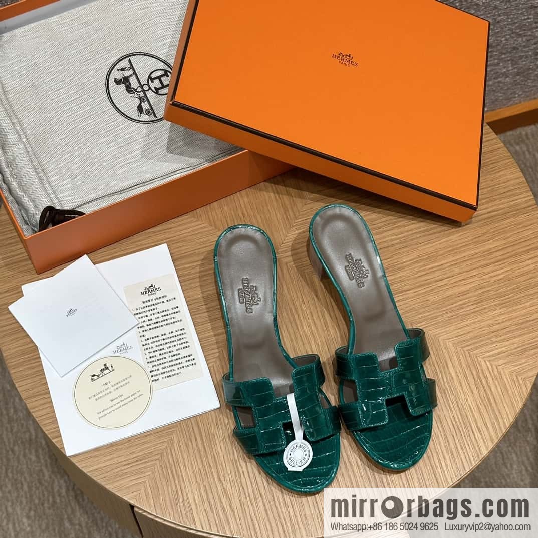 HERMES 185 Oasis high heel sandals alligator/crocodile 🐊 emerald green/6Q/Vert Emeraude