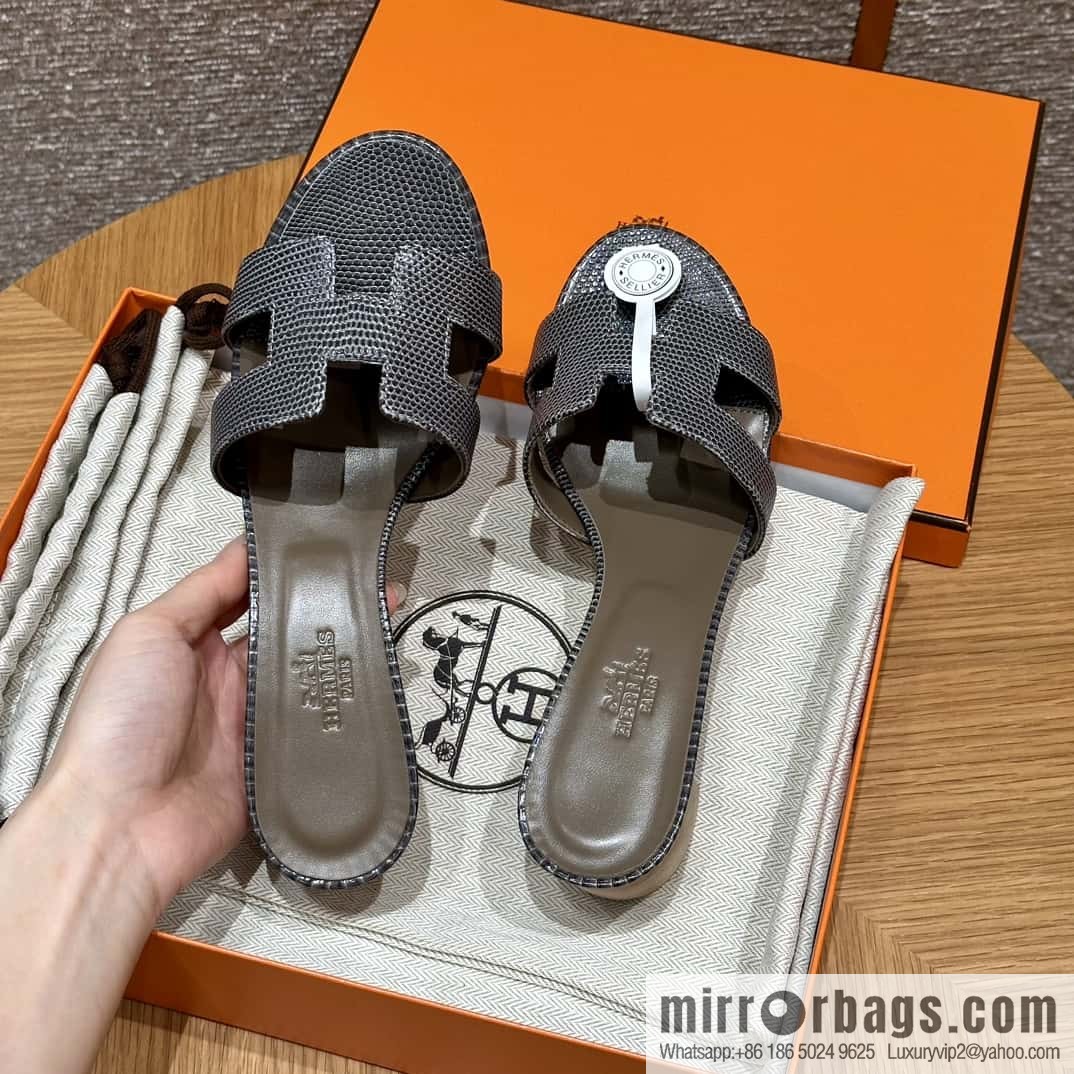 HERMES 185 Oasis High Heel Sandals, Lizard 🦎/Lizard Hemp Rope Grey/84/Gris fonce