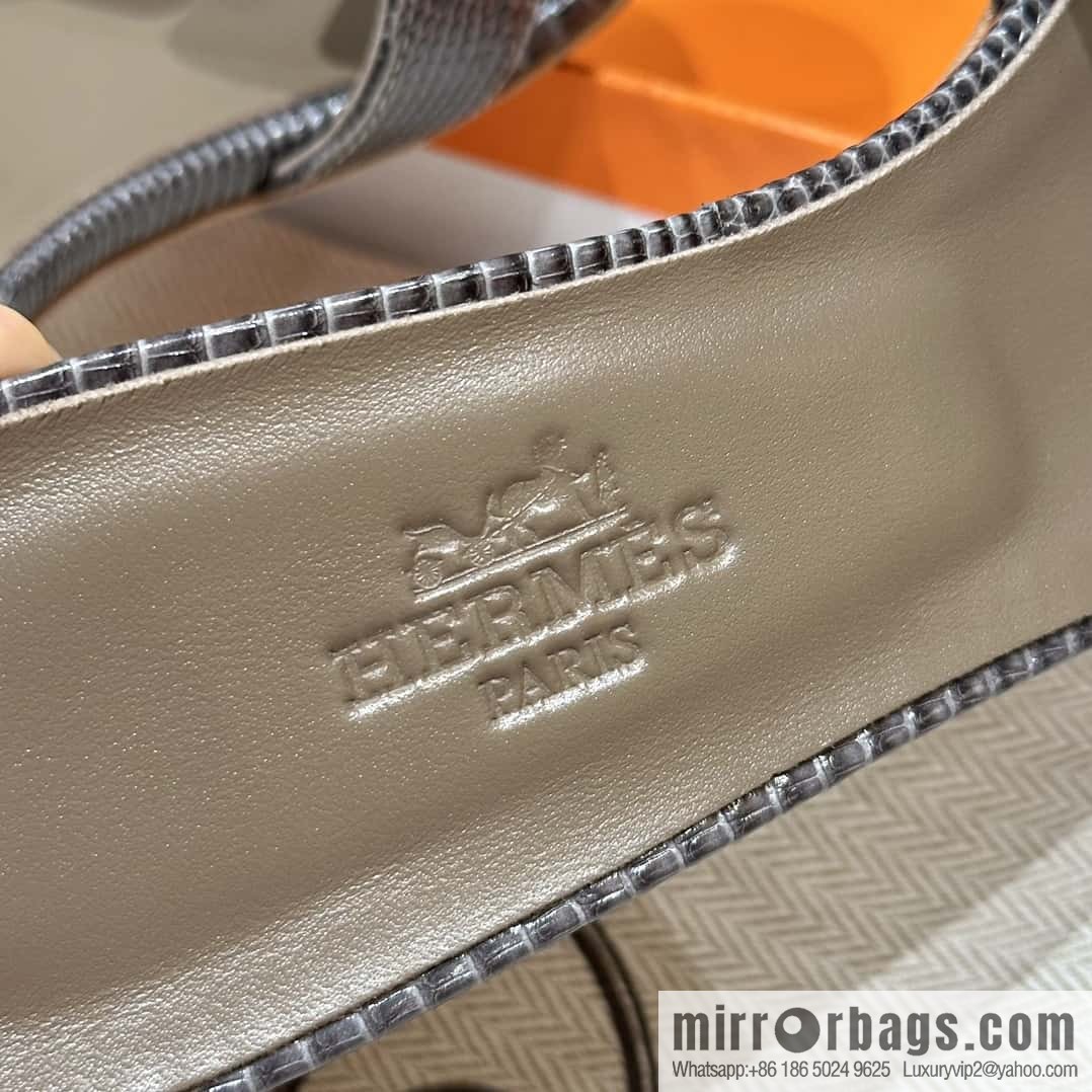 HERMES 185 Oasis High Heel Sandals, Lizard 🦎/Lizard Hemp Rope Grey/84/Gris fonce