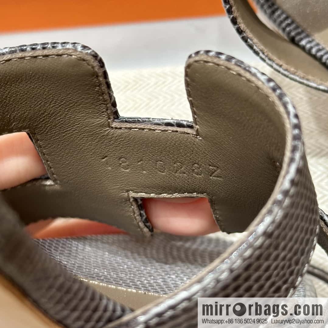 HERMES 185 Oasis High Heel Sandals, Lizard 🦎/Lizard Hemp Rope Grey/84/Gris fonce