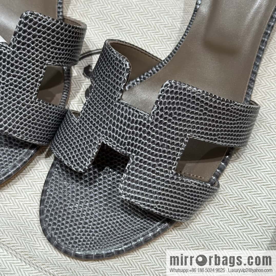 HERMES 185 Oasis High Heel Sandals, Lizard 🦎/Lizard Hemp Rope Grey/84/Gris fonce