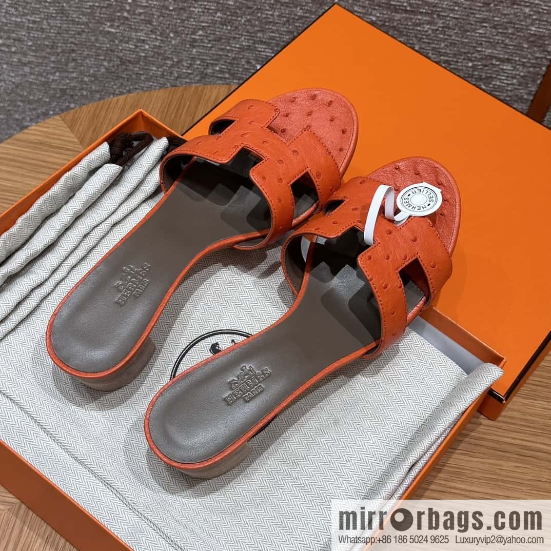 HERMES 185 Oasis High Heel Sandals, Ostrich 🐦/Ostrich Orange/93/Orange