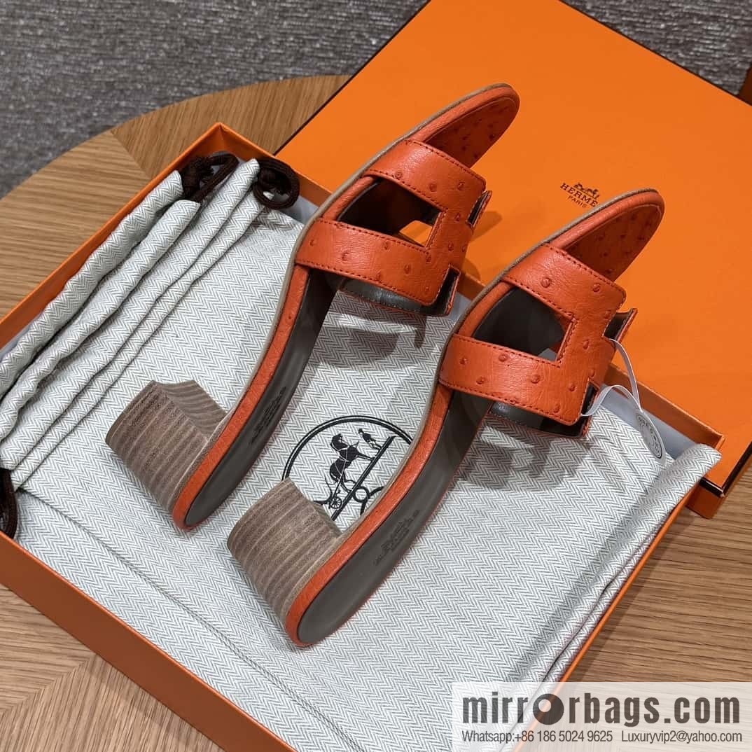 HERMES 185 Oasis High Heel Sandals, Ostrich 🐦/Ostrich Orange/93/Orange