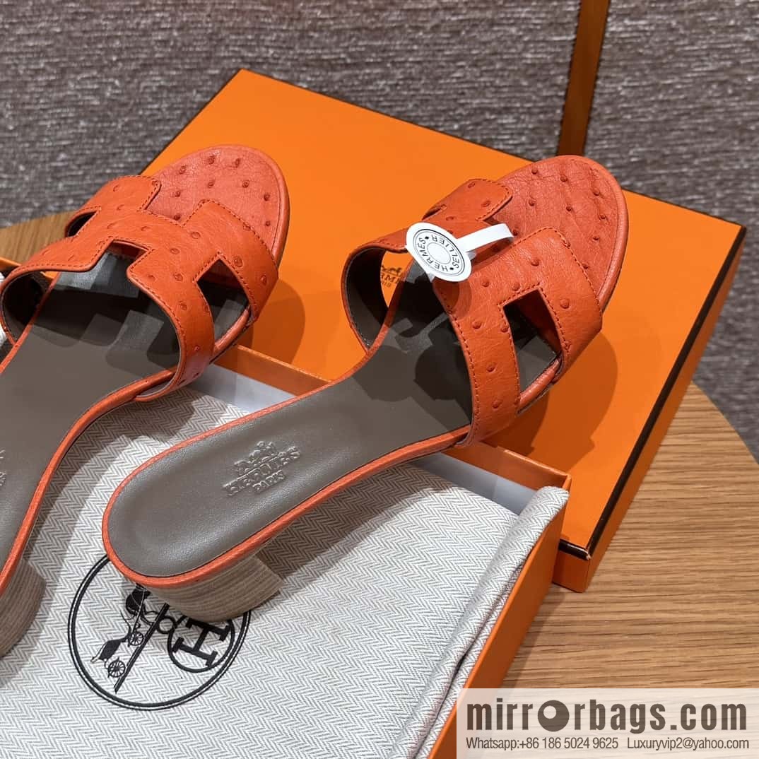 HERMES 185 Oasis High Heel Sandals, Ostrich 🐦/Ostrich Orange/93/Orange