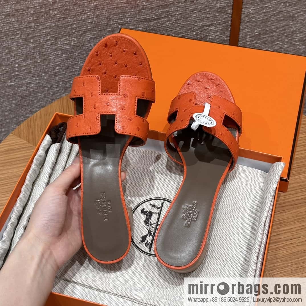 HERMES 185 Oasis High Heel Sandals, Ostrich 🐦/Ostrich Orange/93/Orange
